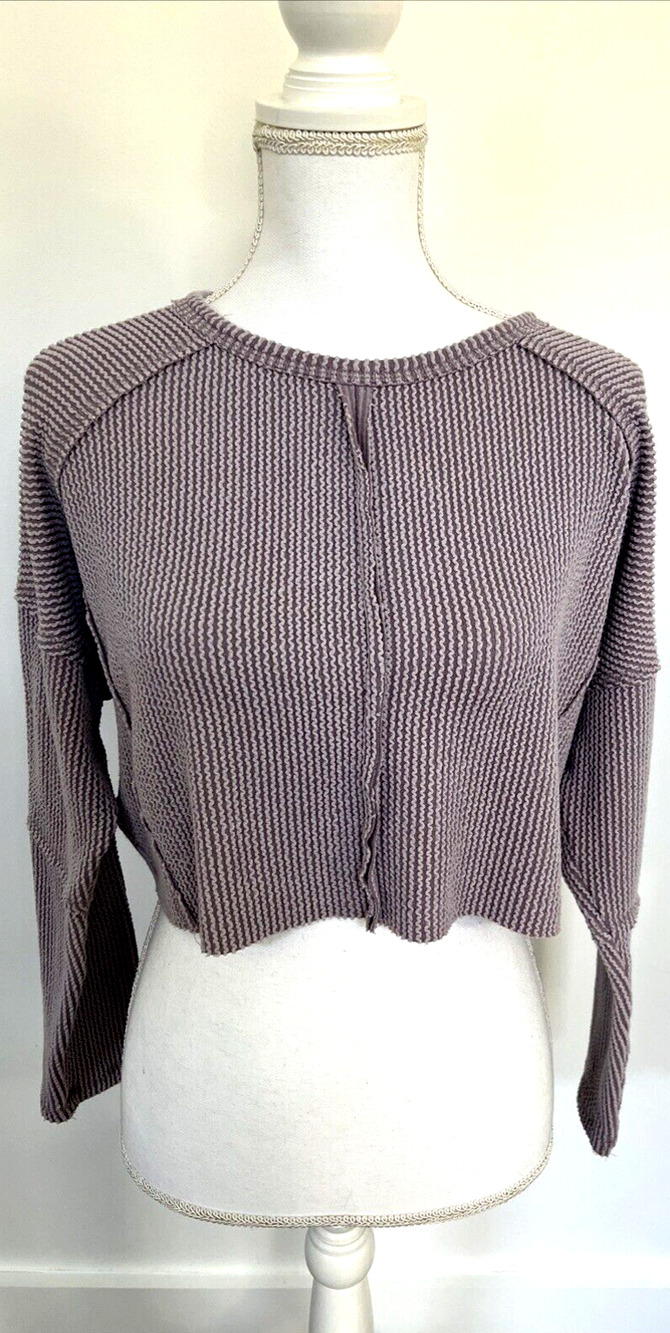 Women's Altar'd State XS Crop Top Lilac Purple Long Sleeve Stretch Patterned